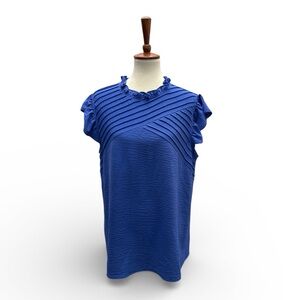 She + Sky Ruffle Sleeve Top Pintuck Details Size XL New